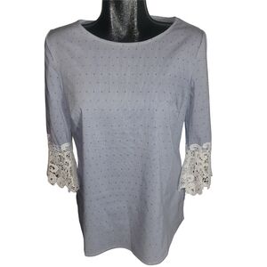 Counterparts Blue And White Pinstriped Top With Lace Cuffs S